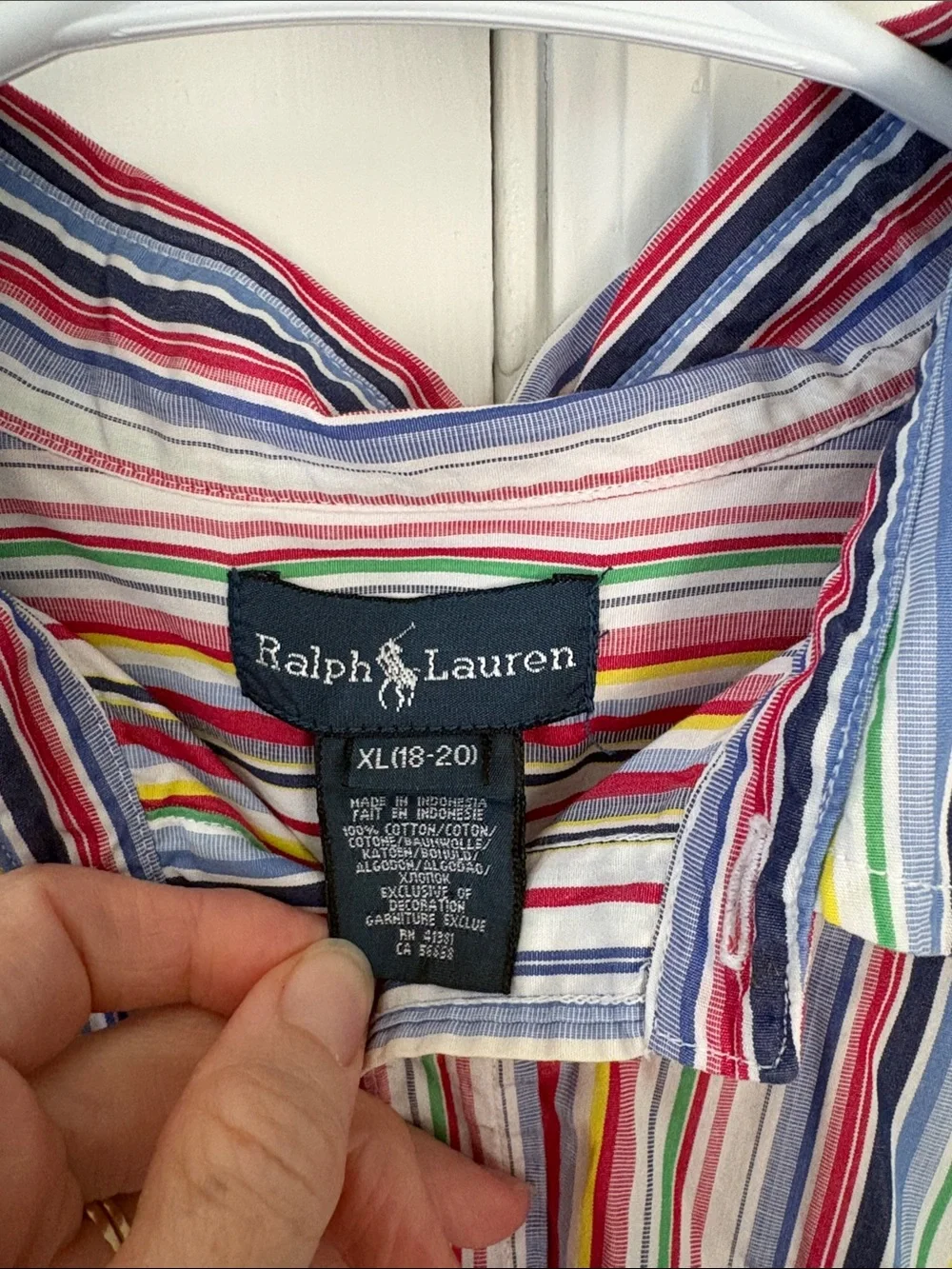 Ralph Lauren Boys 18-20 Multicolor Vertical Stripe Button-Down Cotton Shirt
